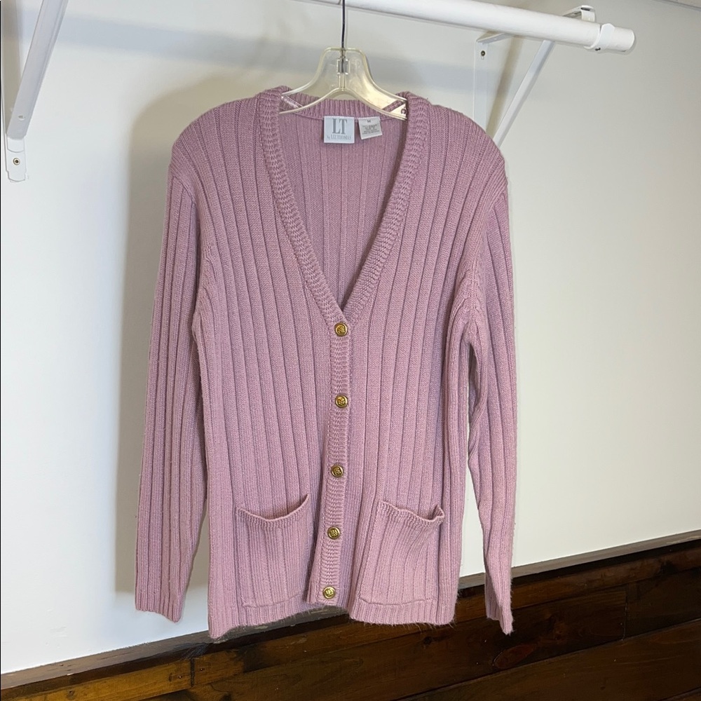 LT by Liz Thomas Soft Ribbed V-Neck Cardigan Mauve Pink- M‎